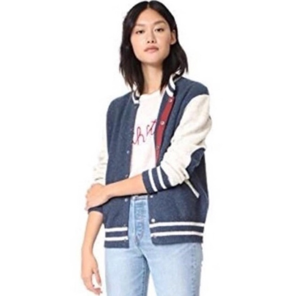 New - SOFT JOIE Blakesley Navy Blue & Ivory  Wool Knit Varsity Jacket  - Size XS - Picture 3 of 8